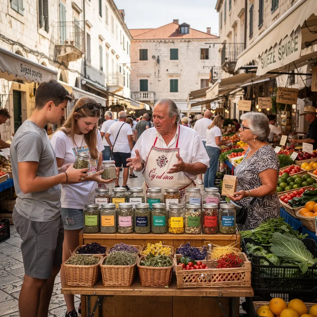 Sastojci za čaj prikazani u prirodnom okruženju hrvatske prirode.